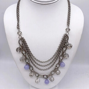 LOFT Lavender and Gray Beaded Draped Silver Necklace